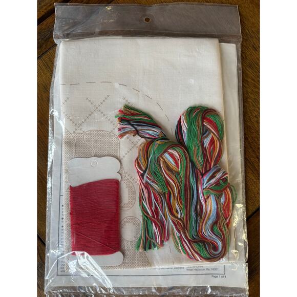 NEW Vintage Bucilla Santa Bear Stamped Cross Stitch Stocking Kit 18” NIP - Picture 3 of 7
